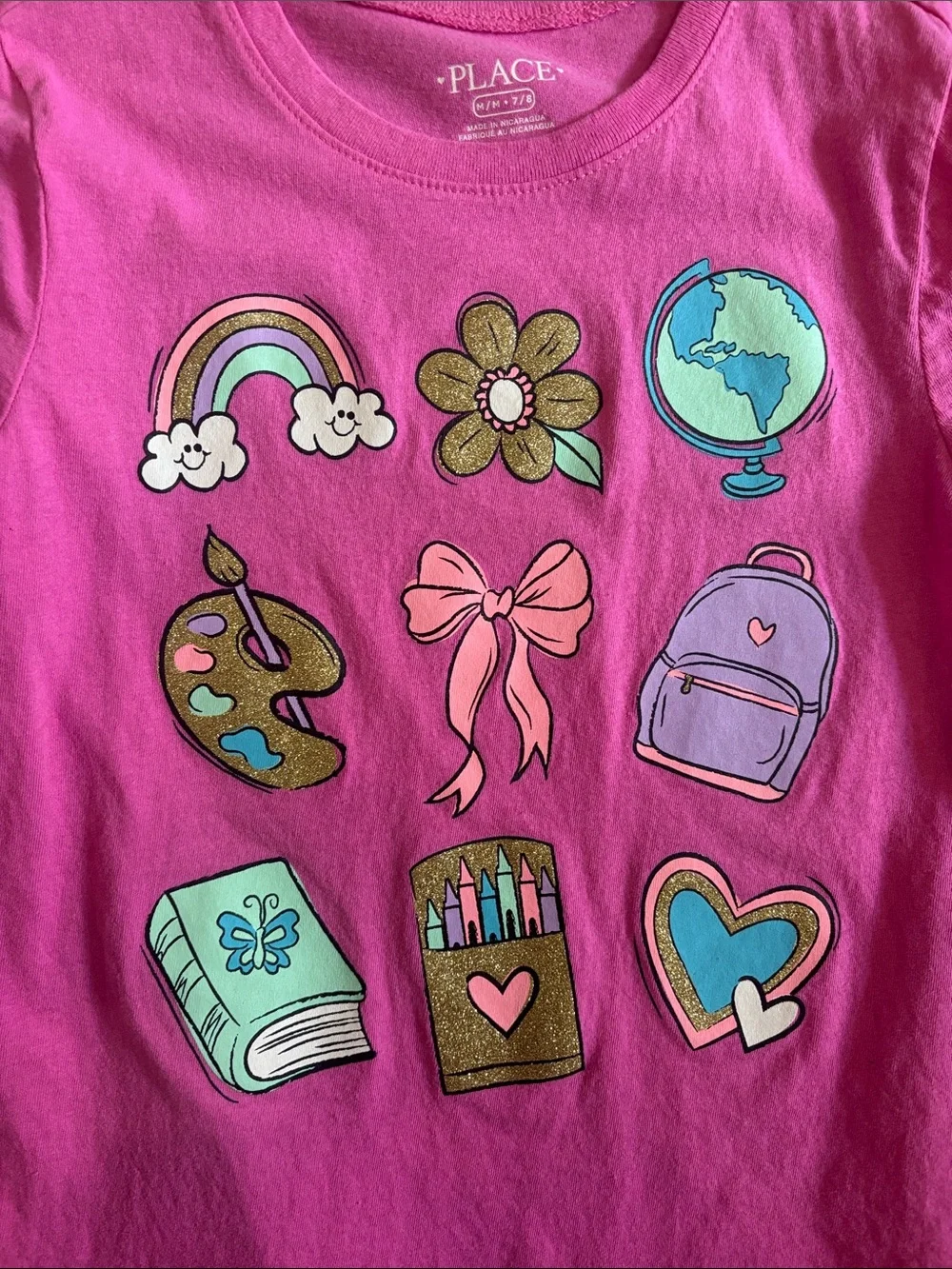 The Children's Place Pink & Black Short Sleeve Graphic Tees - School Icons